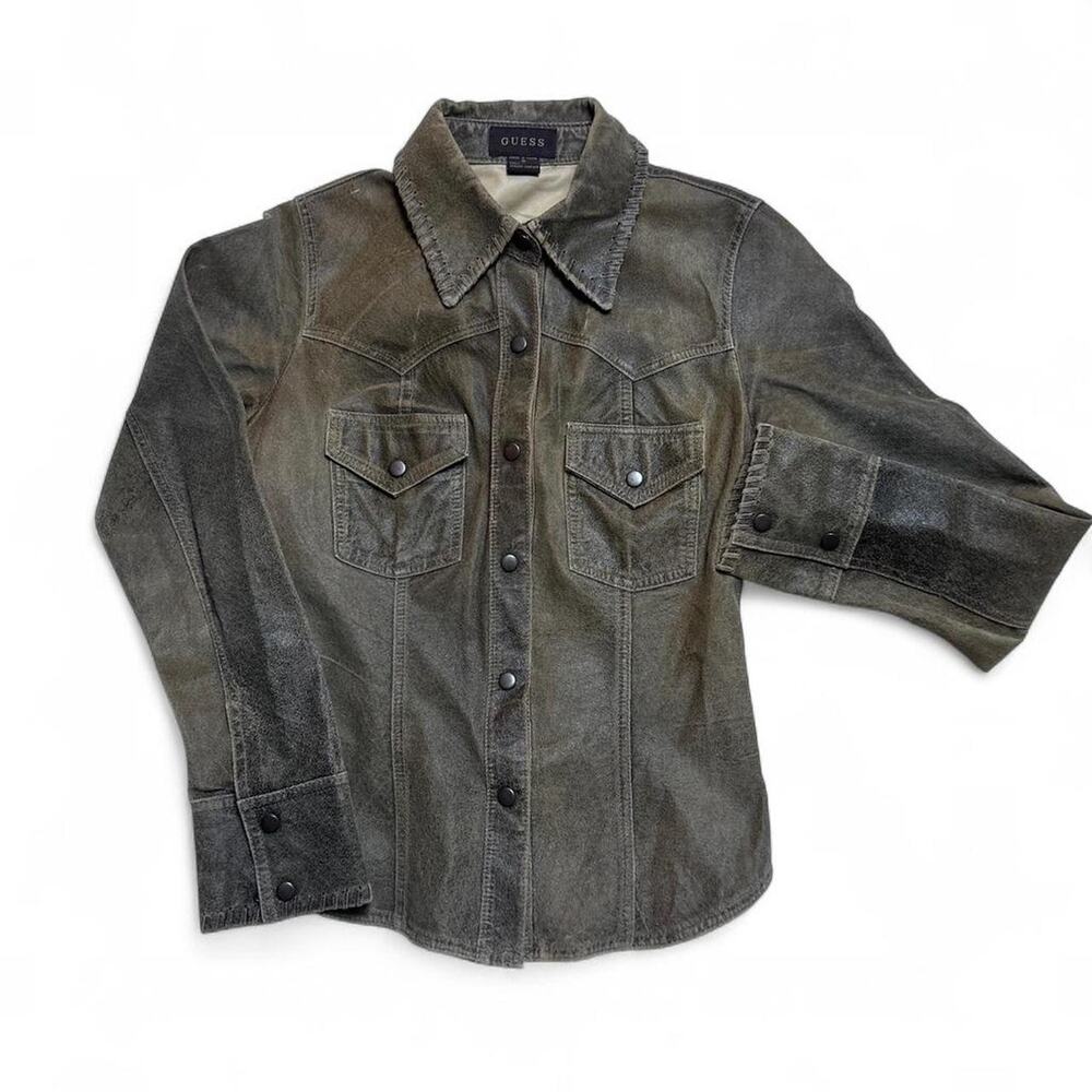Guess Vintage Y2k Brown Leather Western Cowgirl Shirt Jacket Womens Small